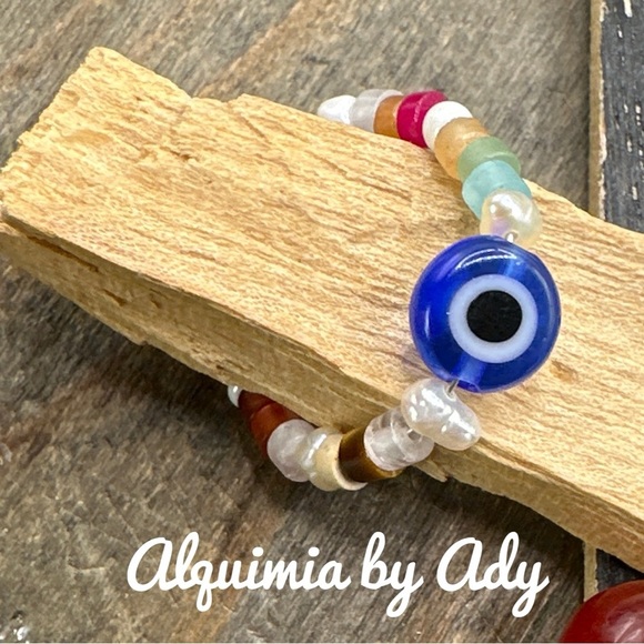 Infinity band charms multi stone beaded boho gem ring - Picture 1 of 2